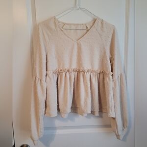 Shein Boho Rustic Cream Swiss Dot Babydoll Blouse Top